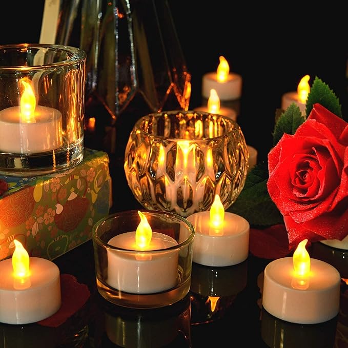 Flameless LED Tea Lights Canadles: 100 Pack Battery Tea Lights, Realistic and Flickering Tealights, Flameless Votive Candles Operated Warm Yellow Electric Fake Candle for Wedding Party Home Decoration
