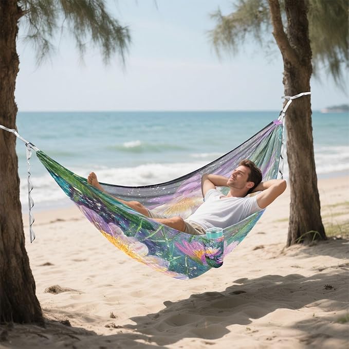 Flowers Floral Teal Camping Portable Swing with Tree Straps Rope Hammocks for Outside Indoor Patio Backyard