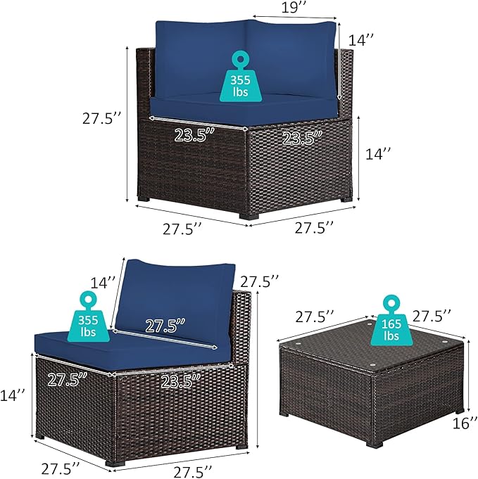 Tangkula 6 Pieces Patio Furniture Set, Outdoor Rattan Sofa Set, Wicker Conversation Set w/Tempered Glass Coffee Table & Cushions, Sectional Sofa Set for Backyard, Garden, Balcony, Poolside