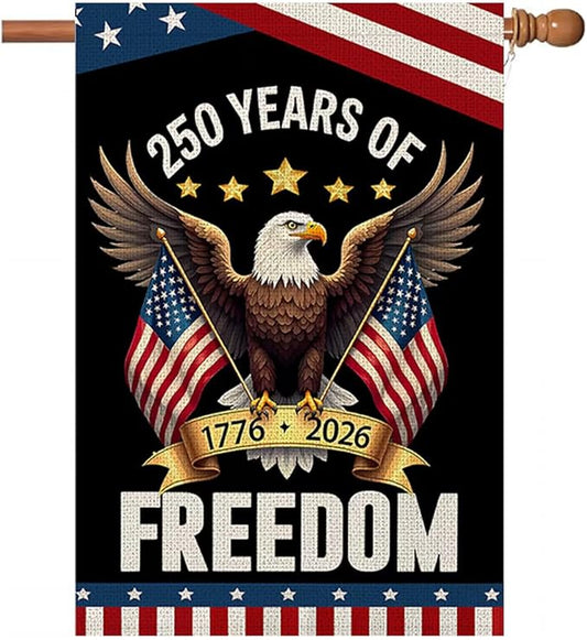 250 year anniversary Garden Flag, 250th birthday Freedom Patriotic Banner Double-Sided with Eagle Design, 1776-2026 Commemorative, 28 x 40 Inch