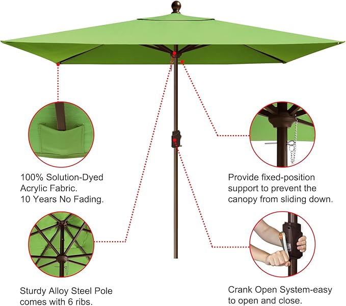 EliteShade USA 10-Year-Non-Fading 6.5x10Ft Rectangular Market Patio Umbrella, UPF 50+ UV Protection Performance Sun Umbrella, Heavy Duty Commercial Grade Outdoor Table Umbrella with Crank, Windproof Vented Top for Garden, Pool, Deck and Outdoor Playset...