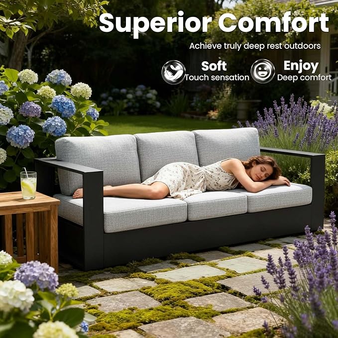4 Pieces Patio Furniture Set with Coffee Table, Metal Modern Conversation Set with Deep Seating and Widened Aluminum Frame for Deck, Porch, Garden