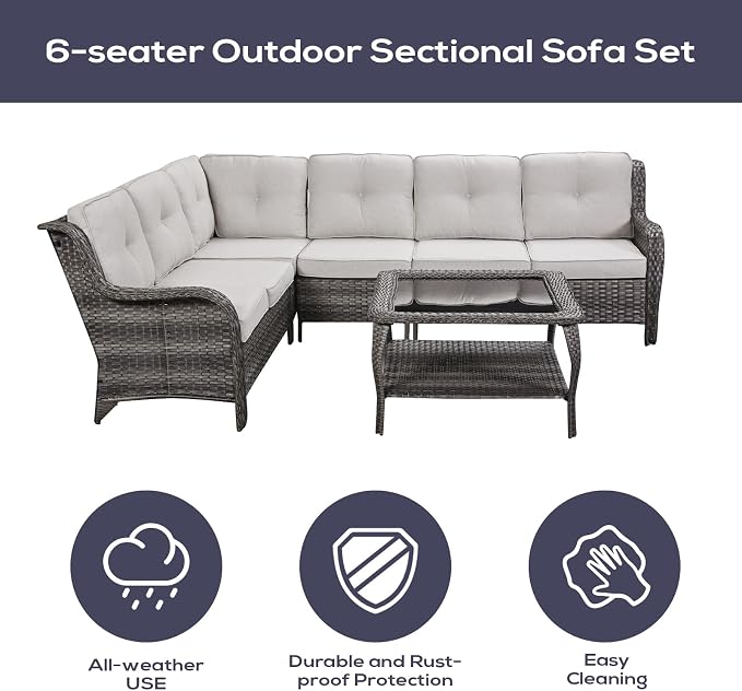 Belord 8 Piece Wicker Patio Furniture Set, Outdoor Swivel Rocker Chairs Set of 2 with Ottomans and Sectional Couch, All Weather Patio Conversation Furniture Set, for Pool,Yard Gray Wicker/Beige