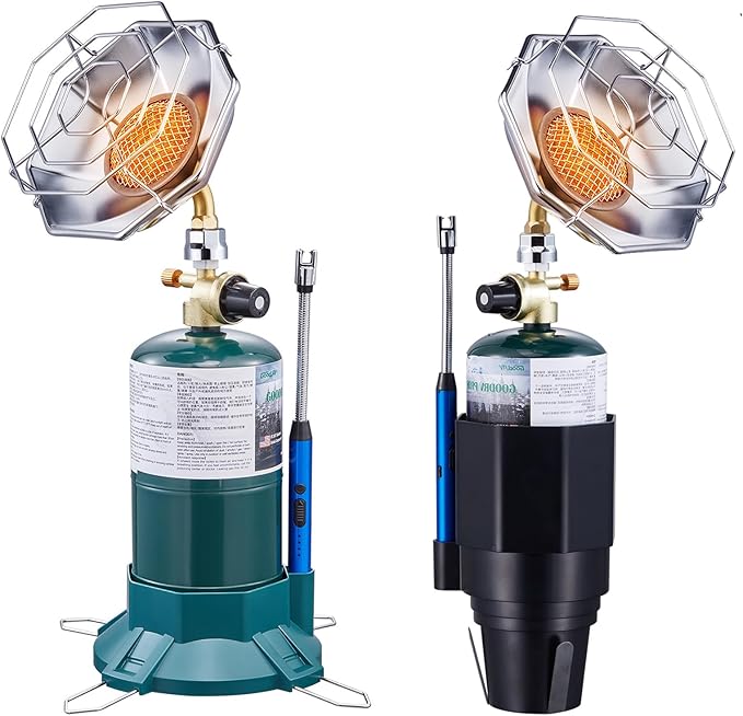 Portable Propane Heater 2-in-1, 6200BTU with Cup Holder & Cylinder Base, Camping Heater with Propane for Tent, Garage, Fishing, Compatible with 1lb Small Propane Tank (Fuel Not Included)