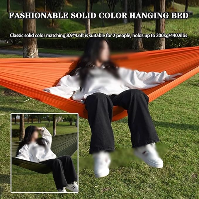 2 Pieces Double Hammocks, Garden Thickened Comfortable Hammock Chair, Tie Rope/Carabiner/Storage Bag, Load Bearing 200kg/440.9lbs