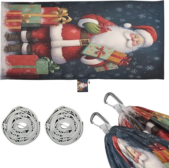 FRMG Christmas Santa Claus Hammock 500 lbs Capacity Portable Hammocks with Tree Straps & Attached Carry Bag, Camping Essentials Gear, 2010397a