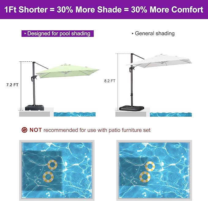 PURPLE LEAF 8' X 8' Patio Umbrella with Base for Pool 7' High Offset Outdoor Cantilever Umbrella Swimming Pool Umbrella with 360°Rotation for Poolside Apple Green