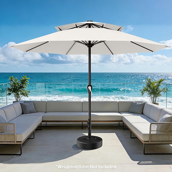AreShark 12ft 2 Tiers Patio Umbrella - Outdoor Umbrella Waterproof UV Protection, Market Table Umbrella w/ 8 Sturdy Ribs&Crank for Pool, Porch, Garden(Ivory)