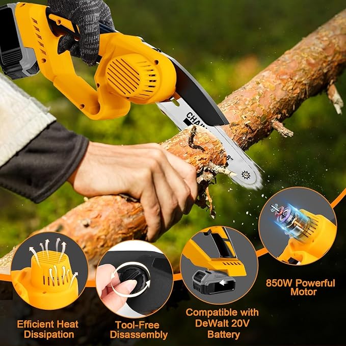 Cordless Mini Chainsaw for Dewalt 20V MAX Battery Powered (NO Battery), Electric Cordless Hand Chainsaw 8 Inch for Wood Cut Tree