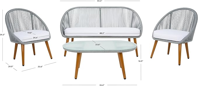 SAFAVIEH Outdoor Collection Halcott Grey/White Wicker 4-Piece Conversation Patio Set