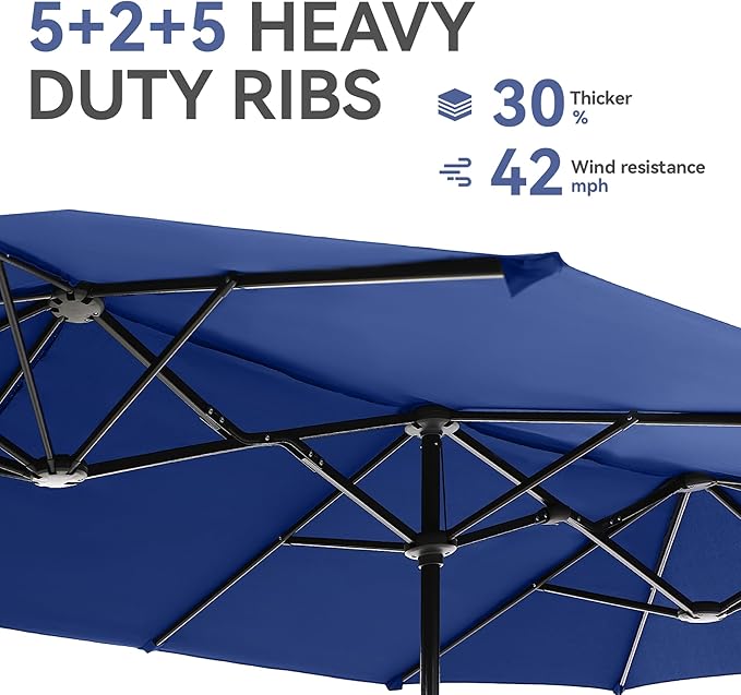 GREEN PARTY 13ft Rectangle Patio Umbrella, Double Sided Outdoor Table Umbrella with Crank & 1.5" Pole, Large Market Umbrella for Poolside Garden Deck Backyard, Haze Blue
