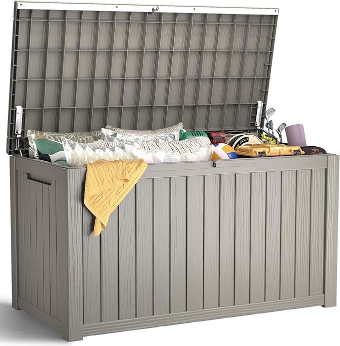 LubanNese Outdoor Storage Box, Waterproof Deck Box, Outdoor Patio Storage Bin, Weatherproof (Grey, 200 Gallon)