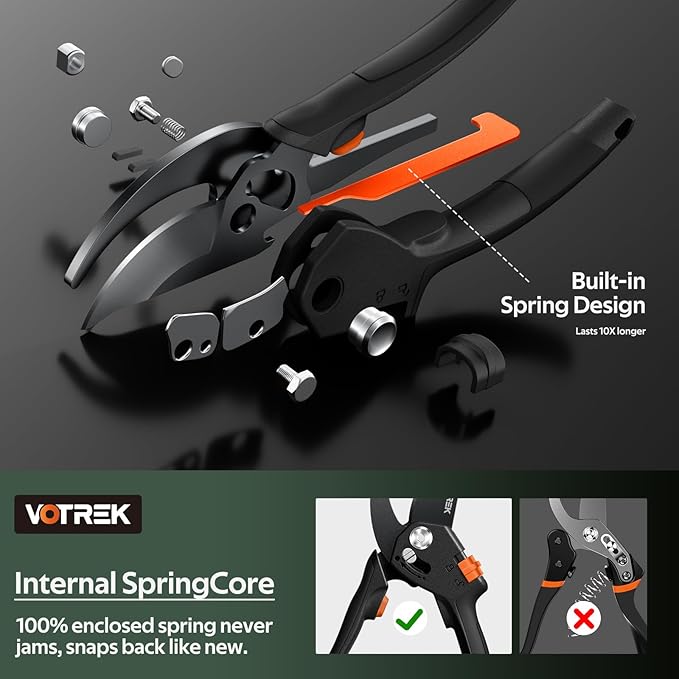 VOTREK® Pruning Shears for Gardening, [Patented Stepless Handle Opening] - Bonsai Scissor with Ultra-Sharp SK5 Steel for Weak Hand, Universal Fit for All Hand Sizes, Effortlessly Cuts 1-Inch Branches
