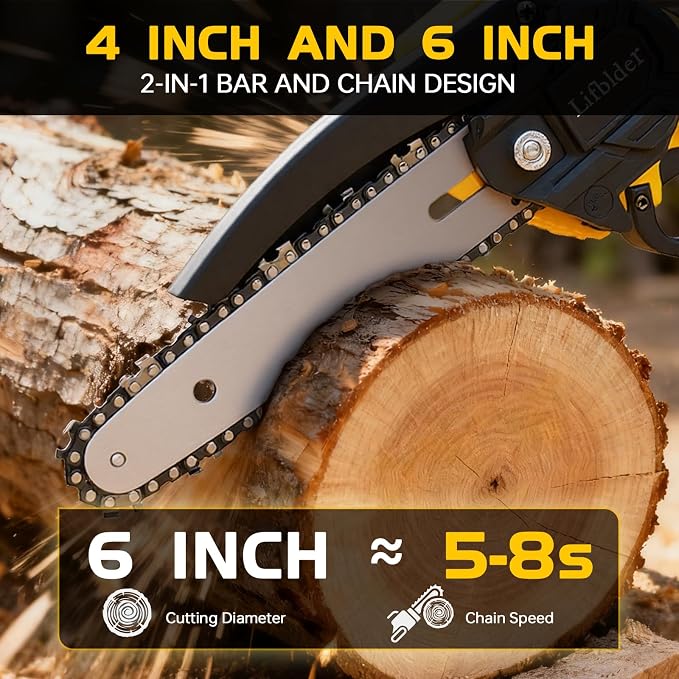 Mini Chainsaw Cordless Fit for Battery 20V, 6-Inch & 4-Inch 2-in-1 Electric Chainsaw with Auto Oiling, 5m/s Chain Speed & Safety Lock, Lightweight for Branch Pruning, Tree Trimming (NO Battery)