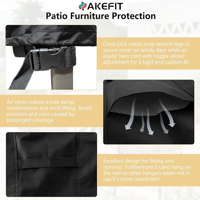 AKEfit Patio Furniture Covers,500D Heavy Duty Waterproof for Outdoor Square and Retangle Patio Table and Chair Covers,Black-126"L x 63"W x 29"H