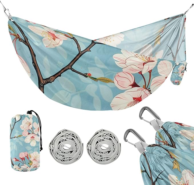 Japanese Cherry Pink Blossom 330lb Capacity Outdoor Hammock with Tree Straps Swing Hammock for Outside Patio Garden Silla colgante para Patio Exterior