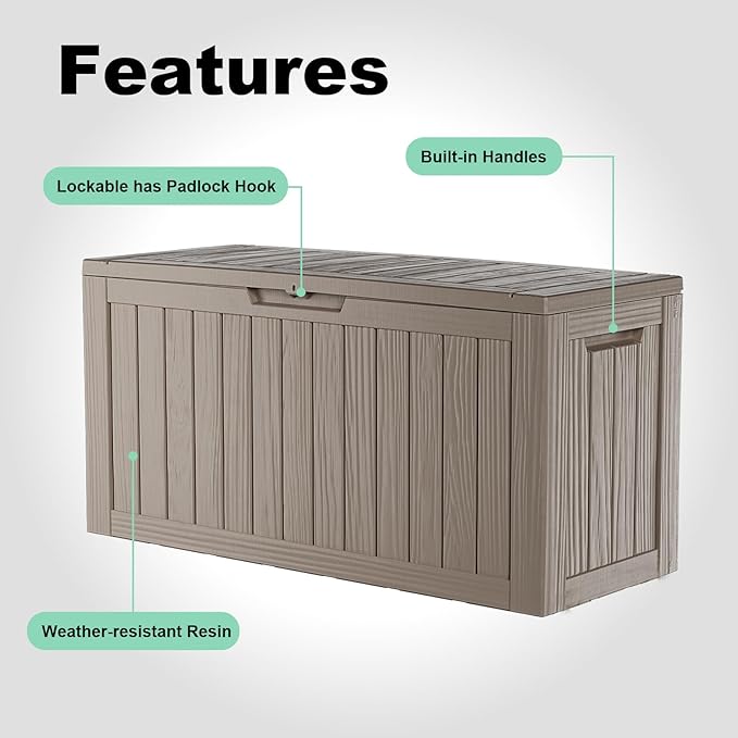 EasyUp 85 Gallon Outdoor Storage Box, Outdoor Deck Boxes for Garden Tools Equipment,Cushions and Patio Storage,Lockable and Resin,Easy to Install(Grey)