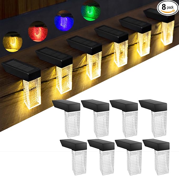 Upgraded Wireless Solar Step Lights. 5X Longer Life Than Ordinary. Strong 3M Adhesive + Screws. IP65 Waterproof for Stairs/Decks/patios. Reliable Performance(Warm & RGB Changing)