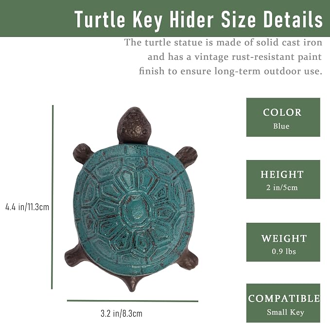 Ionela Turtle Key hiders Outside Garden Hide a Key, Antique Blue | Decorative Hidden Key Holder for Outside, Discreet Hide a Key Rock Alternative, Outdoor Spare Key Storage Box for Garden.
