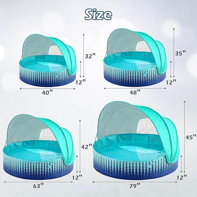 Jasonwell Kiddie Baby Pool with Canopy - Foldable Infant Toddler Kids Pool with Shade Baby Beach Essentials Tent Swimming Wading Pools for Toddlers 1-3 + Kids Dogs Ball Pit Backyard Water Play G, 63"