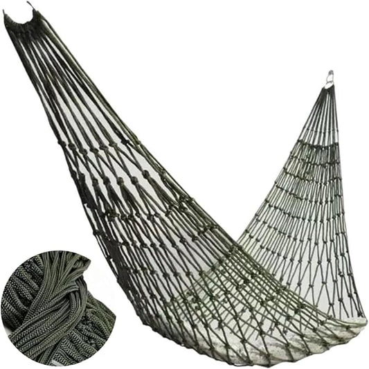 Outdoor Travel Camping Sport Hammock, Outdoor Sport Hammock Net Mesh Nylon Rope Sleeping Bed Swing with Hooks for Garden Beach Yard Travel (Army Green)