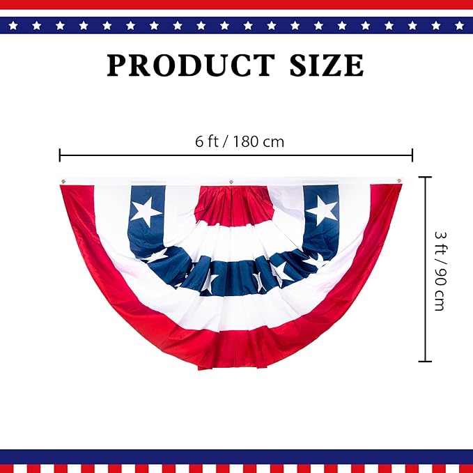 3x6Ft American Bunting Flags Outdoor, Patriotic Bunting for 4th of July Decorations, Memorial Day Patriotic Decorations, USA Pleated Fan Flag for Outdoor Indoor Use (Set of 3)
