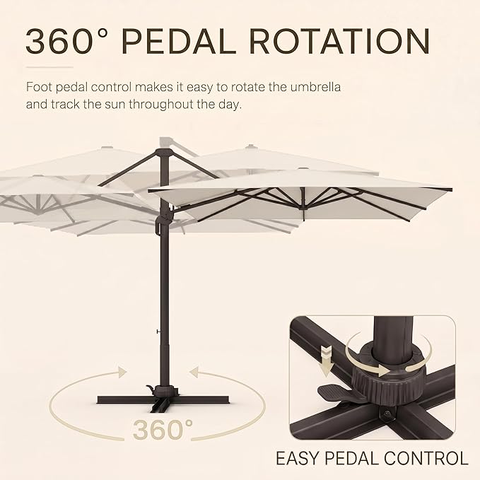 Kingdura 9' X 9' Cantilever Patio Umbrella with Base Included, Large Square Outdoor Offset Umbrella with 360-degree Rotation, 4 Position Tilt, UV Protection for Pool Deck Garden Patio (Cream white)