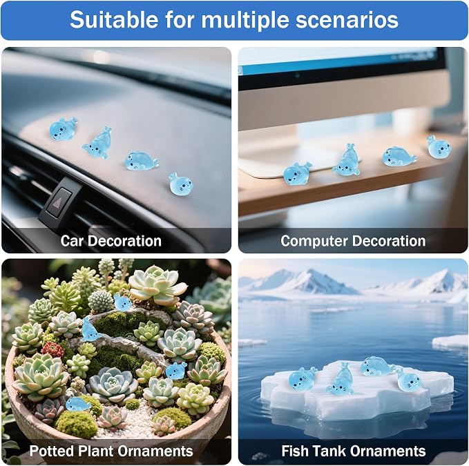 32Pcs Glow in Dark Mini Resin Seal Figurines - 4 Styles Luminous Sea Animals for Terrarium Decor, Fairy Garden, Aquarium, Small Resin Animals with Storage Box