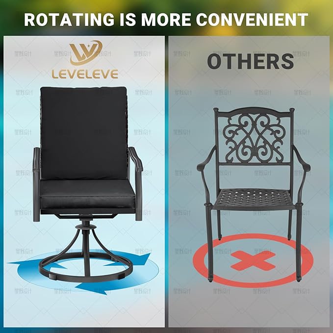 LEVELEVE 2-Piece Swivel Dining Chairs, Outdoor Patio Bistro Chairs for Lawn, Garden, Deck, Backyard & Porch (Matching Series for 5-Piece Set)