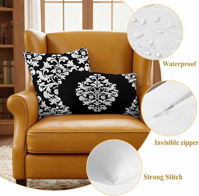 Outdoor Pillow Covers Set of 2, Aesthetic Boho Black White Floral Decorative Throw Pillow Covers 18X18IN, Abstract Minimalist Art Throw Pillows Protector Cushion Case for Patio,Couch,Sofa,Garden