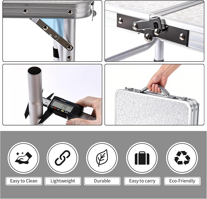 Yriuat Folding Camping Table 3ft Portable Picnic Table Adjustable Height Small Card Table Aluminum Foldable Lightweight with Carry Handle for Outdoor Indoor Hiking Camp BBQ Beach