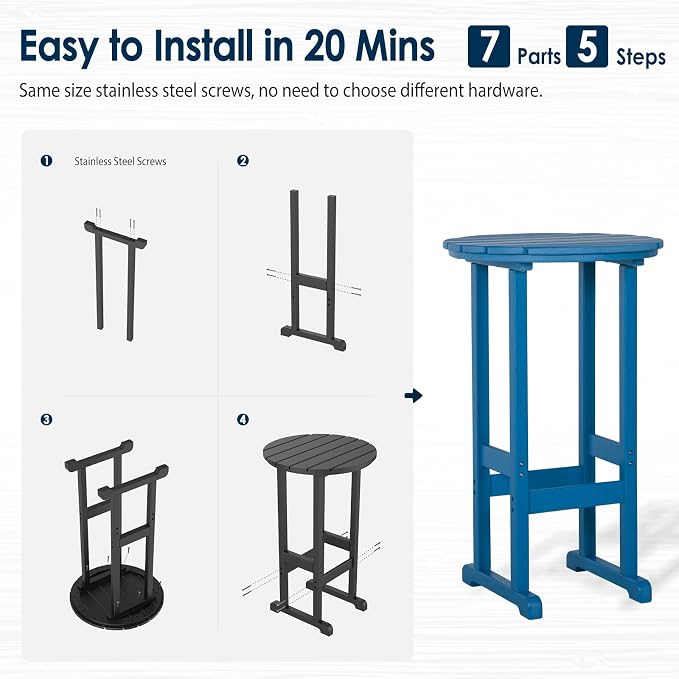 nalone Outdoor Bar Table and Chairs Set, HDPE Bar Table with Bar Stools Set of 2, Patio Table Pub Height Dining Table for Deck, Porch, Backyard, Garden