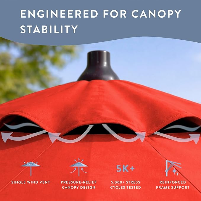 California Umbrella 8-Year Protection 9 Ft Outdoor Patio Umbrella, Solstice Fade-Resistant Fabric, Auto-Tilt, Heavy Duty Aluminum Frame, 8 Reinforced Ribs for Pool or Deck, Bronze Pole, Sunset