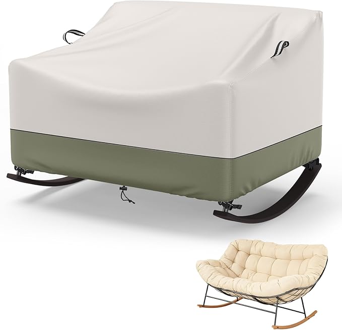 COSHNIBI Outdoor Papasan Rocking Chair Cover,Heavy Duty Waterproof Rocker Cover ,Fits for Rocking Chairs & Rattan Wicker Chairs-60"W x 43"D x 33"H,Beige