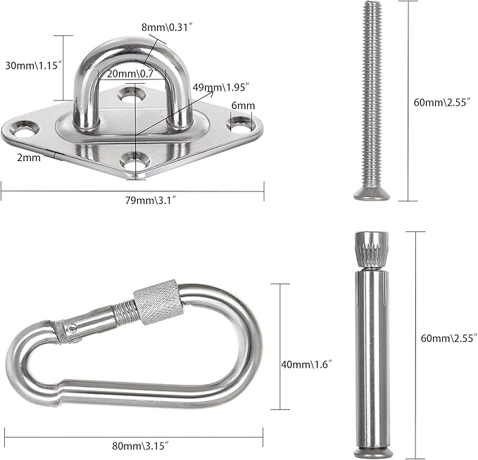 1100 lb Heavy Duty Hammocks Hooks, 2 Pcs M8 Yoga & Brazilian Hammock Hanging Kit for Hammock Stands, Ceiling Hook for Hammocks Hanging Kit, Swing Hanging, Wall/Ceiling Mount, Indoor & Outdoor