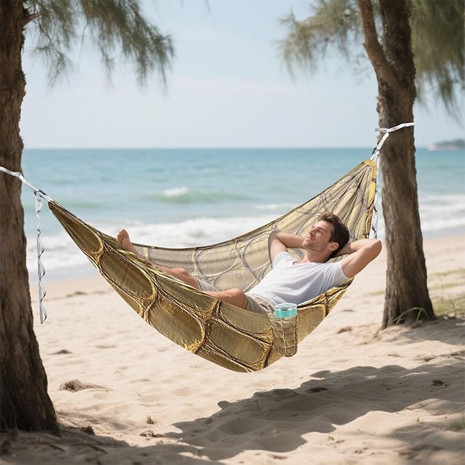 Gold Crocodile Skin Texture 330lb Capacity Outdoor Hammock Rope Hammock for Outside Patio Backyard Poolside hamacas para adultos