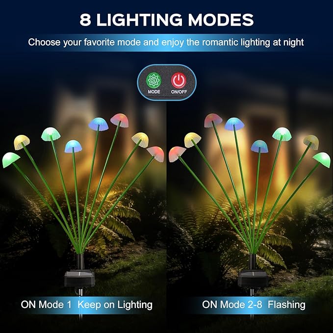 TANSOREN 2 Pack Solar Garden Lights Outdoor, Colorful LED Waterproof Solar Powered Mushroom Flowers Landscape Lights for Outside Yard, Patio, Pathway Decorative, Décor, Gifts, Two Lighting Modes