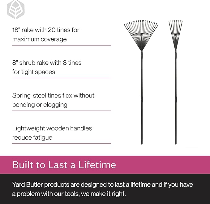 Yard Butler ILT-208 World’s Greatest Rake Set Garden Rake for Lawncare - Convenient Garden Cleaning Accessory - Lightweight Handle - Steel Tines - Easy to Maneuver
