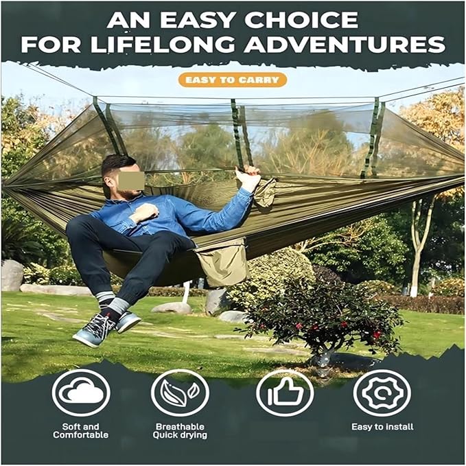 Hammock Portable Outdoor Camping Leisure Double Mosquito Net Hammocks Garden Travel Tourist Nature Hike Sleeping Hanging Hammock Swing Quick-Opening(Style 5)
