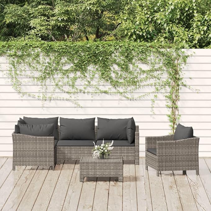 Patio Furniture Sets,Outdoor loveseat,Patio Conversation Sets,6 Piece Patio Lounge Set with Cushions Gray Poly RattanSuitable for Patio, Garden, Gazebo Low