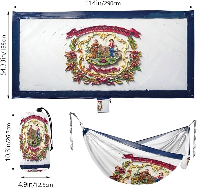 Oil Painting Flag West Virginia Hammocks with Hanging Rope Cloth Hammock for Outside Patio Backyard Poolside