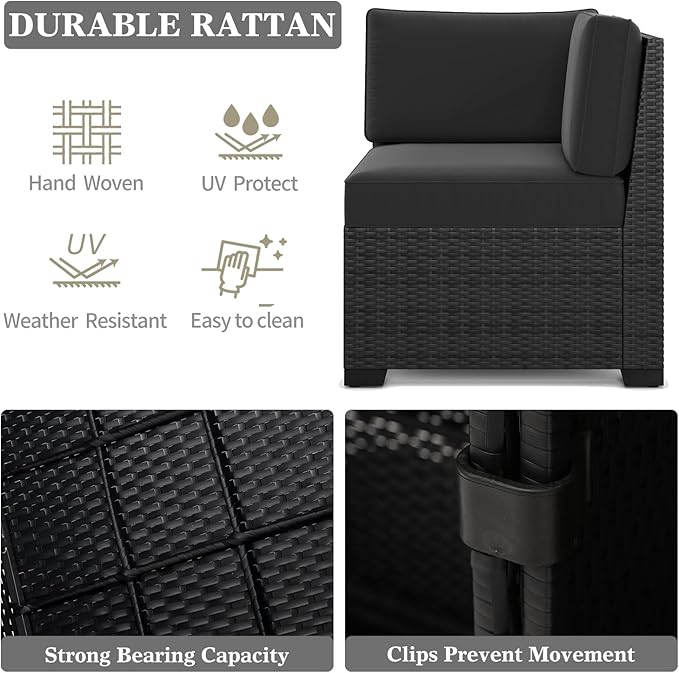LayinSun 13 Pieces Patio Furniture Set with Fire Pit Table, Black Rattan Modular Sectional Patio Conversation Sofa Set