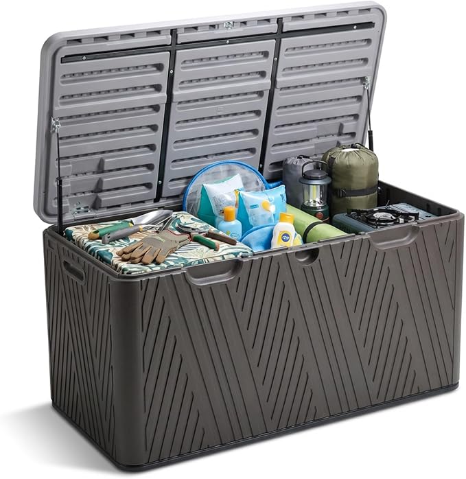 BPS 85 Gallon Resin Deck Box, Outdoor Storage Box Waterproof & Weather-Resistant Lockable, Large Patio Storage Container for Cushions, Garden Tools