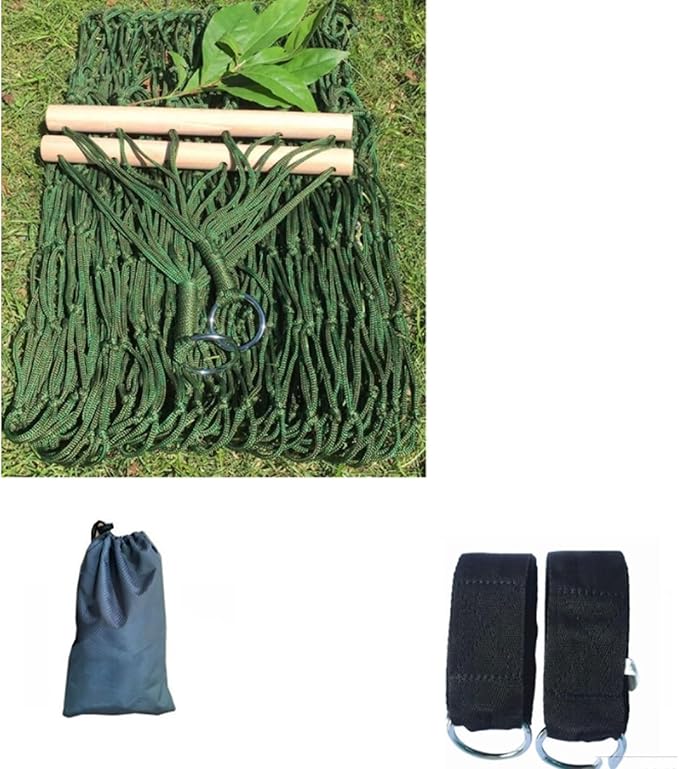 Nylon Rope Hammock with Wooden Sticks Lightweight Portable Strong and Stable Outdoor Camping Tree Hanging Hammock(Rojo)