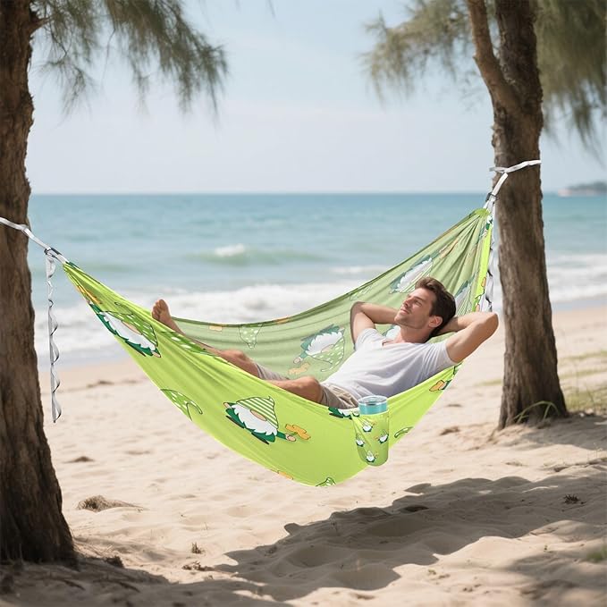 Hammocks for Outside St. Patrick's Gnome Camping Hammock Portable Hammocks with Tree Straps and Carry Bag Camping Accessories for Hiking Beach Outdoor