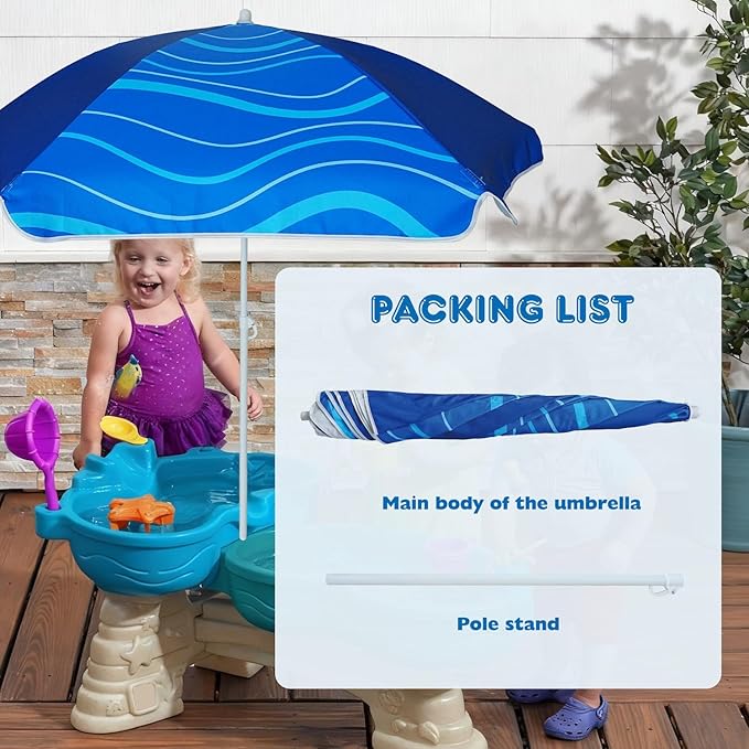 AMMSUN 5ft Seaside Umbrella for Sand Box and Water Table - Kids Durable Umbrellas for children Beach Camping Garden Outdoor Play Shade (5ft Navy Blue)