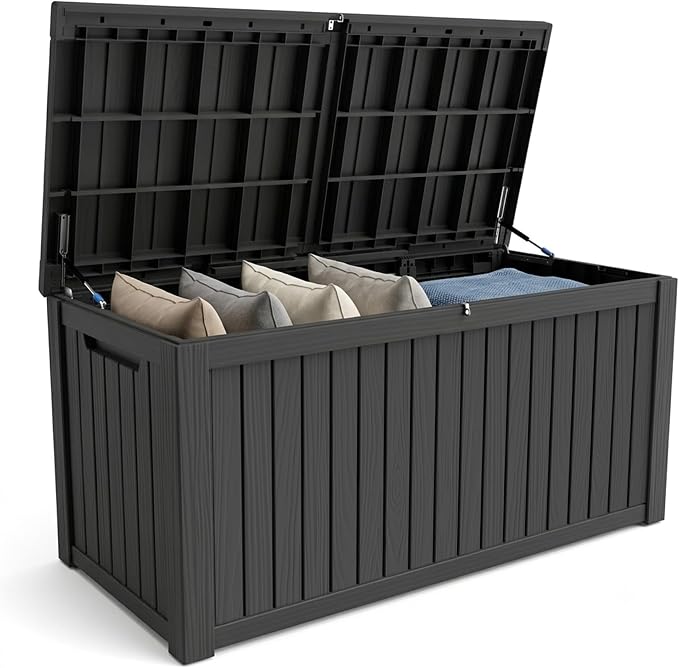 Outdoor Storage Box, 200 Gallon Waterproof Deck Box [Upgraded 3.0], Premium Hydraulic Cushion Storage Chest, High-Load Lockable Two-Seater Patio Storage Bench, Large Country Estate, Black