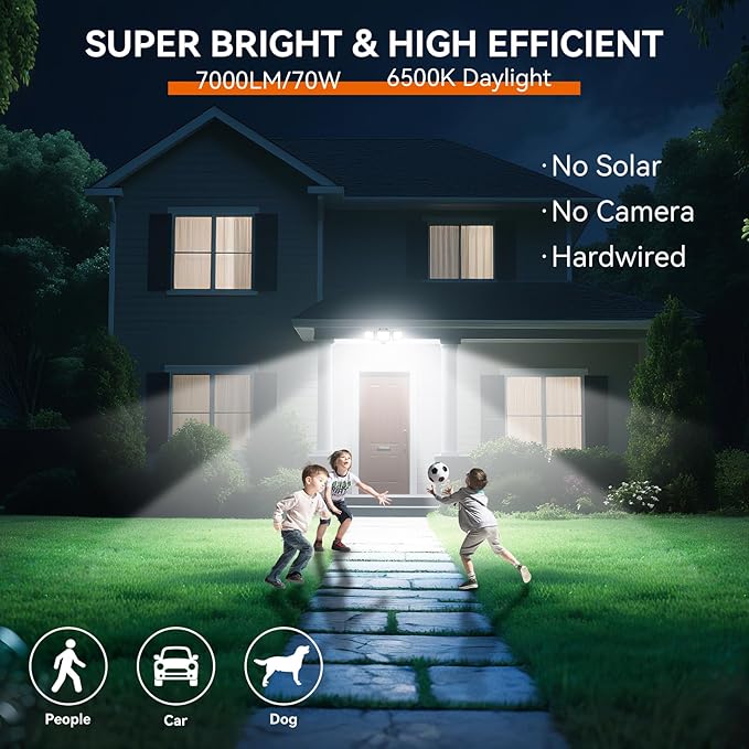 LED Security Lights Motion Sensor Outdoor Lights, 6500K Daylight, IP65 Waterproof, Dusk to Dawn, 3-Head Motion Detected Flood Light for Garage, Yard, Porch