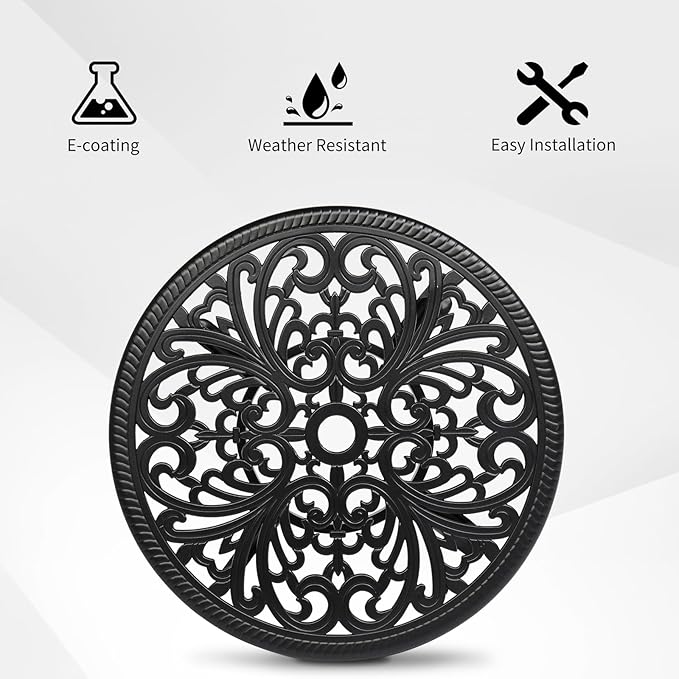 23.6" Cast Aluminum Outdoor Dining Side Table,Round Patio Dining Table,All-Weather Outdoor Dining Table,with Umbrella Hole,for Garden Pool Deck Lawn Backyard (Black)
