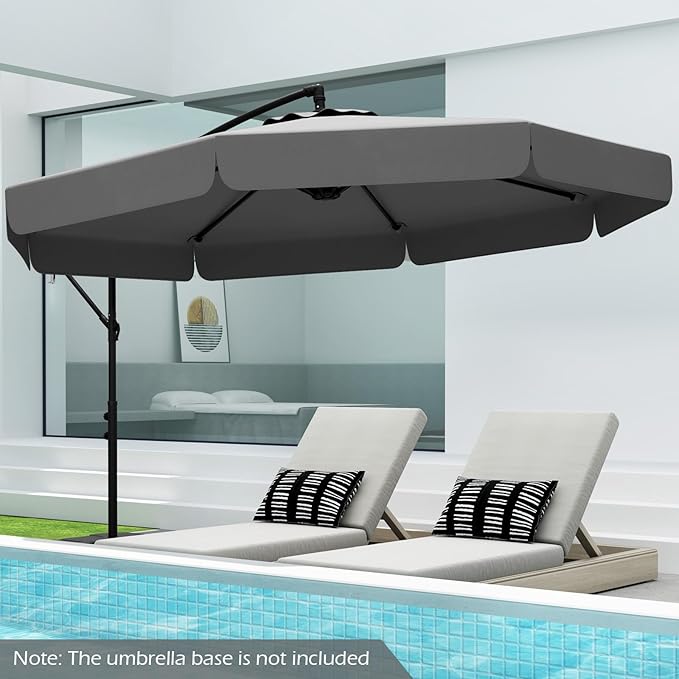 Tangkula 10FT Offset Hanging Umbrella with Cover, Patio Cantilever Umbrella w/ Easy Tilt Adjustment, Crank, Ruffled Edge, 8 Ribs, Sun-Protective Canopy, Heavy-Duty Outdoor Parasol for Pool Garden Deck (Gray)